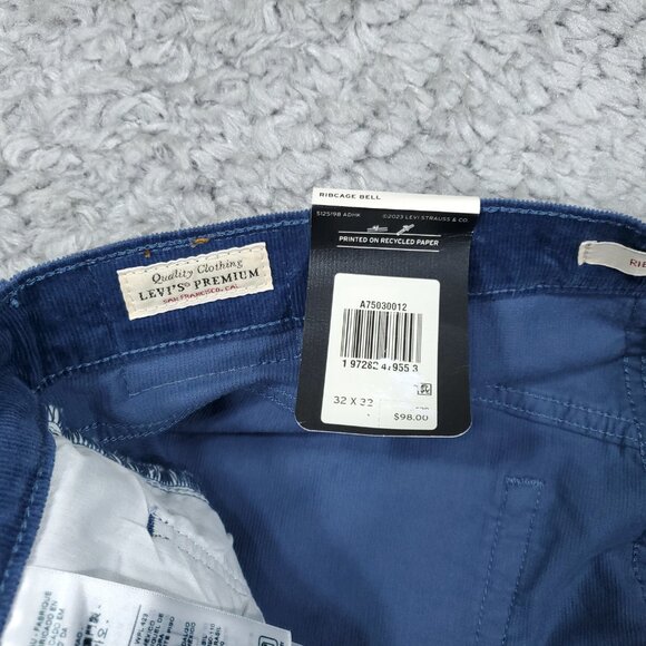 Levi's Premium Ribcage Bell Bottom Corduroy Jeans Wide Leg Blue Size 32 x 32 - Picture 8 of 12